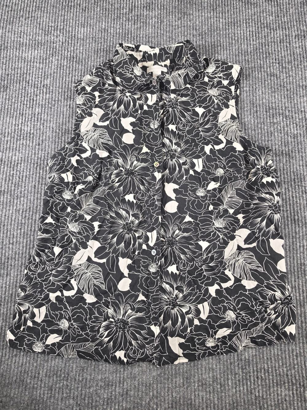 Charter Club Women's Sleeveless Top Blouse Shirt Size 16 Floral Black And White